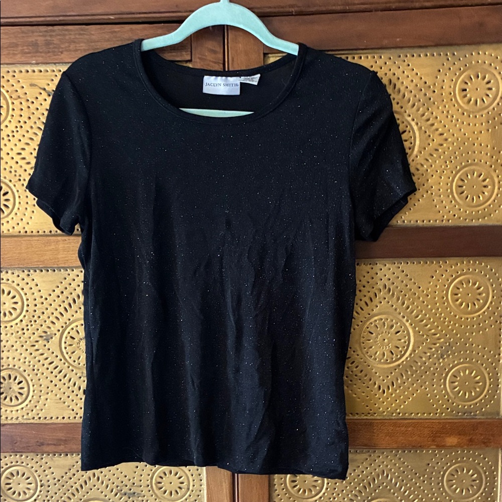 Jaclyn Smith Sparkling Black Short Sleeve Top
